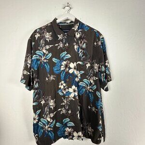 Tommy Bahama Men XL Hawaiian Floral Button-Up Silk Camp Shirt Original Fit Black